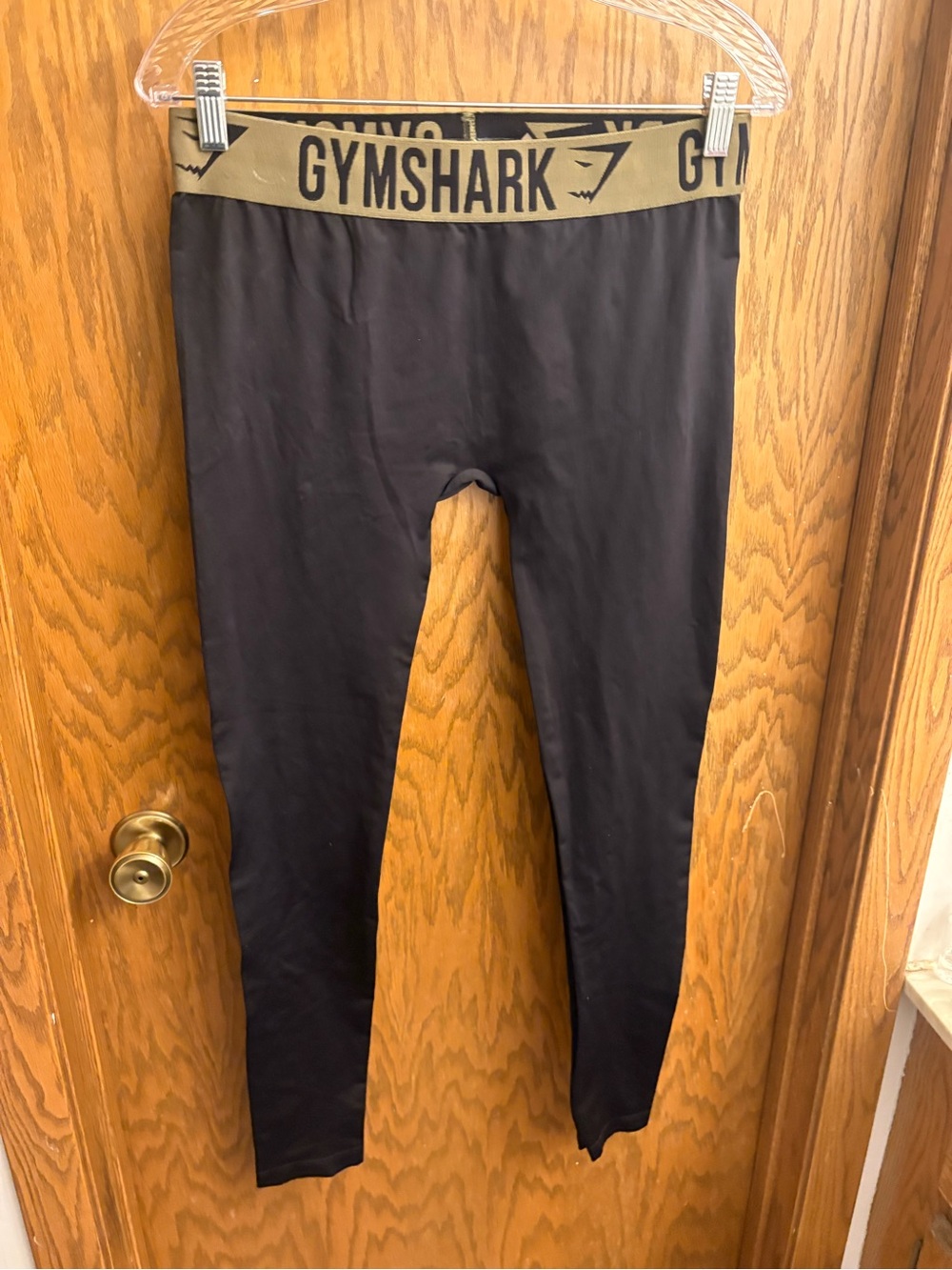Gymshark Black Leggings with Olive Logo Waistband